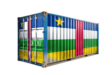  The concept of  Central African Republic export-import, container transporting and national delivery of goods. The transporting container with the national flag , view front