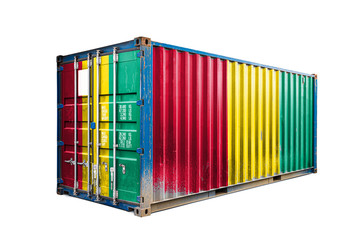  The concept of  Guinea export-import, container transporting and national delivery of goods. The transporting container with the national flag of Guinea, view front