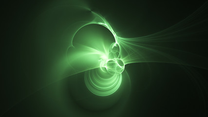 Abstract transparent green crystal shapes. Fantasy light background. Digital fractal art. 3d rendering.