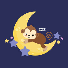 Little monkey sleeping on the moon.