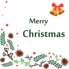 Greeting card text merry christmas, with pattern decoration of colorful floral frame. Vector