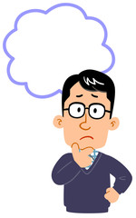 悩む男性とコピースペース　上半身