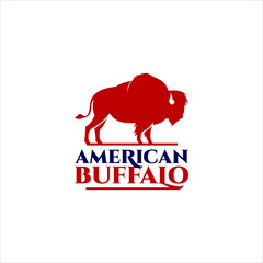 Animal logo design template with American buffalo in retro red badge