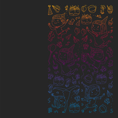 Vector pattern with kindergarten, toy children. Happy children illustration. gradient drawing on blackboard.