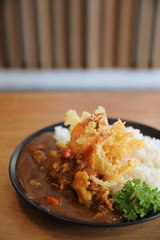 Japanese curry rice with fried shrimp tempura Japanese food