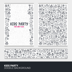 Flyer or brochure template with kids doodle background.