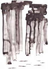Drawing with watercolors: Abstraction. Black vertical stripes.