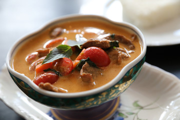 Roasted Duck in Red Curry with rice , Traditional Thai food