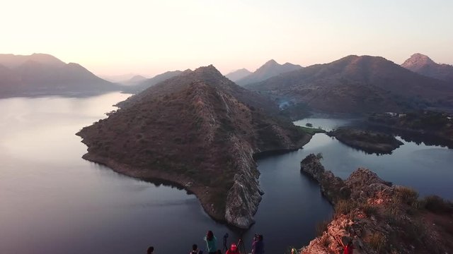 Aerial view 4k video by drone of Bahubali hill and mountains in Rajasthan, Udaipur, India.	
