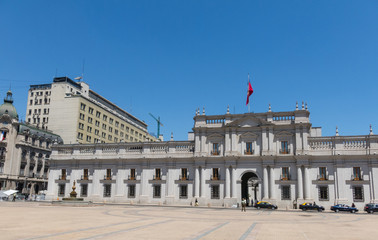 Fototapeta na wymiar View of the presidential palace, known as La Moneda, in Santiago, Chile
