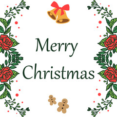 Lettering greeting card merry christmas, with ornament of colorful flower frame. Vector