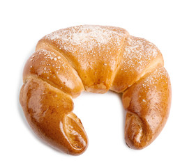 Fresh delicious sweet pastry on white background, top view