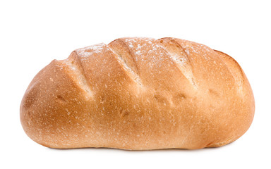 Loaf of fresh bread on white background