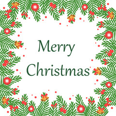 Space for text, banner merry christmas, with plant of green leafy floral frame. Vector