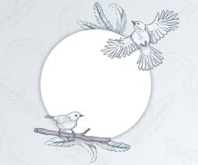 Round template with birds and feathers