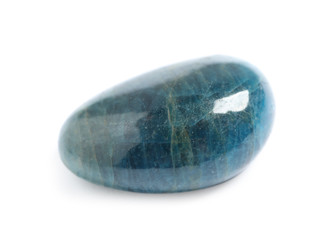 Beautiful blue apatite gemstone on white background