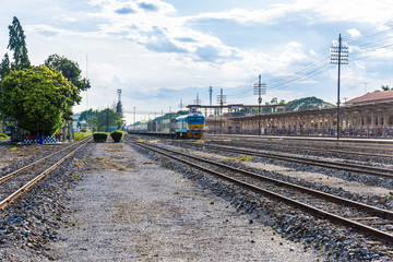 Cargo train platform with container in countryside Thailand.