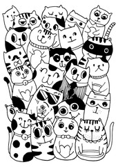 Black and white Hand draw vector, Cat Characters style doodles illustration coloring for children vector.