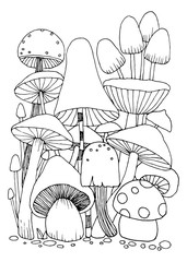 Mushroom doodles vector for coloring book. Isolated illustration on white background. - 290203681