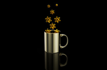 Obraz premium Concept of a hot cup of coffee with suns