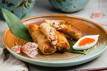 cute pancakes with chicken on plate