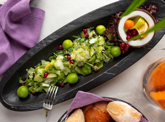 fruit salad with greed and currant