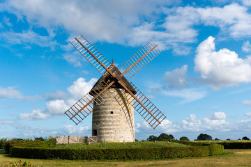 Fototapeta na wymiar horizontal view of the historic windmill Moulin de Pierre in Hauville in Normandy
