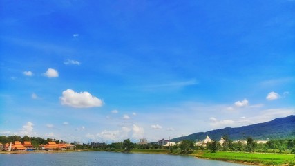 landscape view and blue sky background