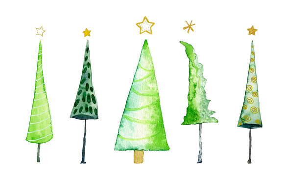 Weihnachtsbäume, Aquarell auf Papier