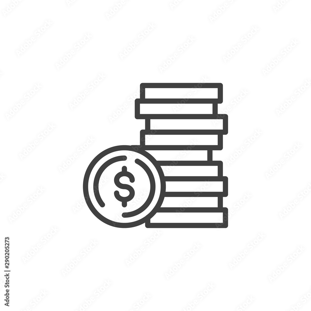 Aufkleber dollar coins stack line icon. linear style sign for mobile concept and web design. stacked coins mon