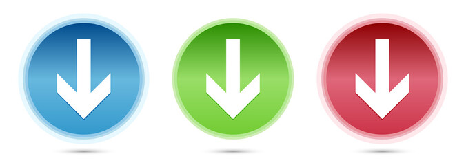 Down arrow icon glass round buttons set illustration