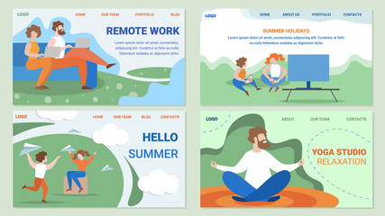 People Work and Leisure Flat Vector Web Pages Set