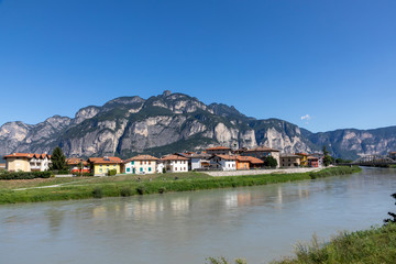 Fototapeta na wymiar scenic view to river Adige in the Alps at San Michele del Adige