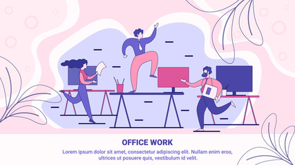 Modern Office Work Flat Vector Poster Template