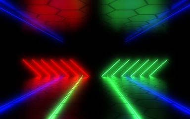 3D abstract background with neon light. 3d illustration