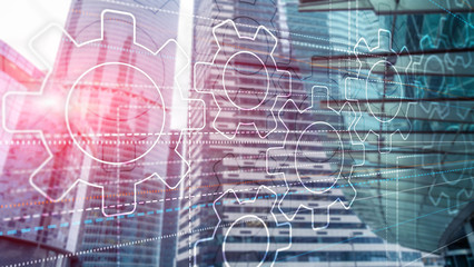 Smart city on 3d gears. Teamwork of business concept.