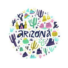 Arizona flat hand drawn vector illustration doodle
