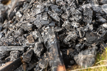 Details of charcoal burning on pit fire. Texture image