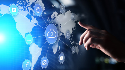 Cloud technology computing, internet and networking concept on virtual screen.