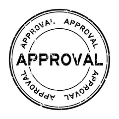 Grunge black approval word round rubber seal stamp on white background