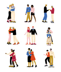 Parents and Adult Children Set, Elderly Mother and Father Hugging Their Sons and Daughters, Happy Family Concept Vector Illustration