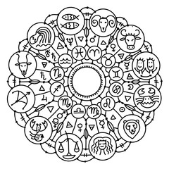 Zodiacal circle with astrology signs for your design