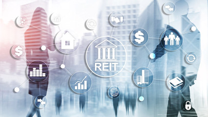 Real Estate Investment Trust REIT on double exsposure business background.