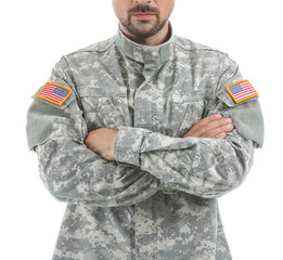 Soldier in camouflage on white background