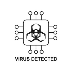 Virus detection icon. With text: Virus detected. Virus scanning concept. Flat. Isolated on white background. 