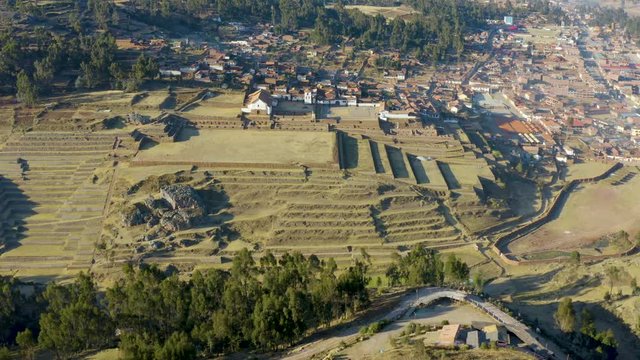 Full view of the entire archaeological complex of Chinchero.  Sacred Valley of the Incas, Peru.