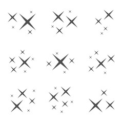Shining star minimal vector icons isolated on white background. Stars sparkles, bright firework, decoration twinkle, shiny flash.
