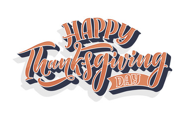 Fototapeta na wymiar Illustration with lettering for Thanksgiving Day. Typographic design. Greeting card template. Autumn concept. Vector
