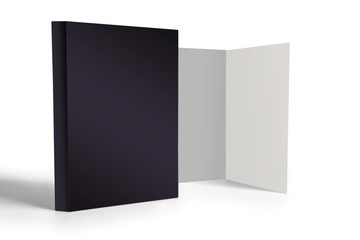 Blank folder catalog with white leaflet mockup. Bent leaflet for business presentation, 3d illustration