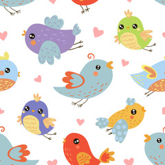 Cute Colorful Birds Seamless Pattern, Design Element Can Be Used for Textile, Wallpaper, Packaging Vector Illustration